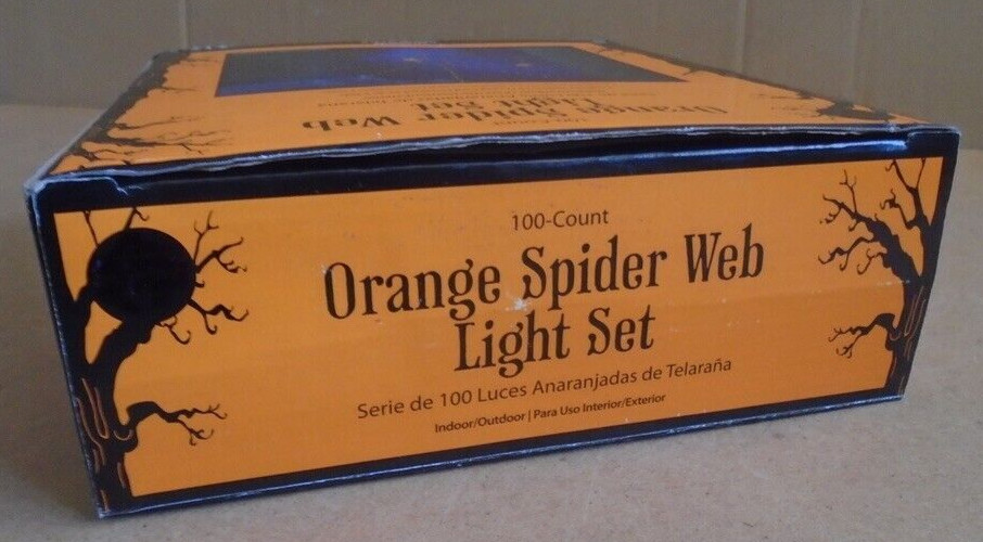Halloween Orange Spider Web Light Set 4ft. Black Wire