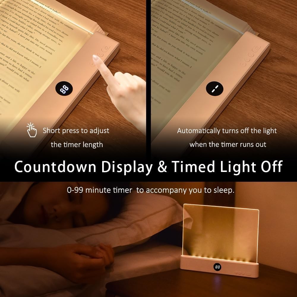 Book Light, 3 Color Adjustable LED Flat Reading Light, Rechargeable Clear Pan...