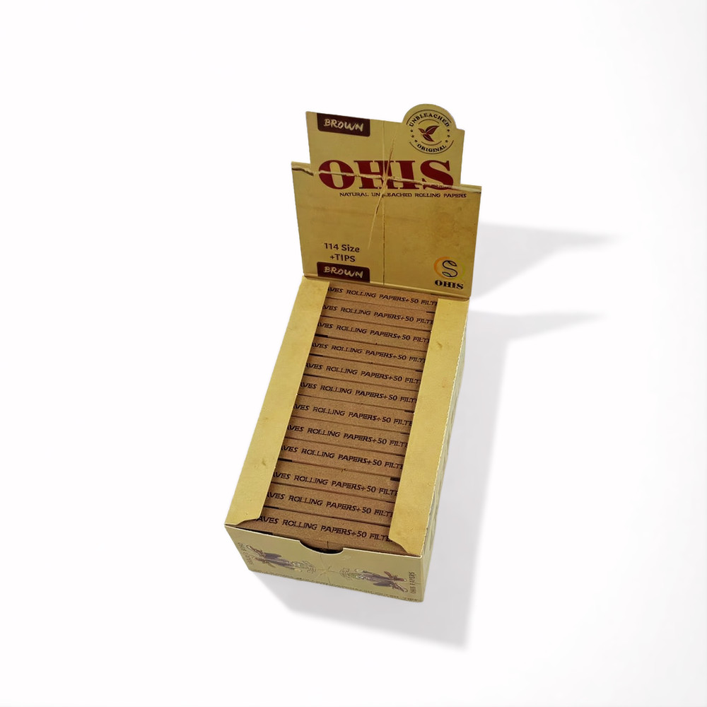 OHIS Natural unbleached 114 Size Rolling Papers with filter tips 24 booklets