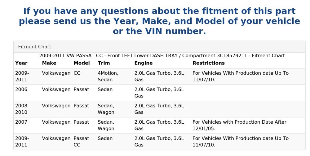 2009-2011 VW PASSAT CC - Front LEFT Lower DASH TRAY / Compartment 3C1857921L