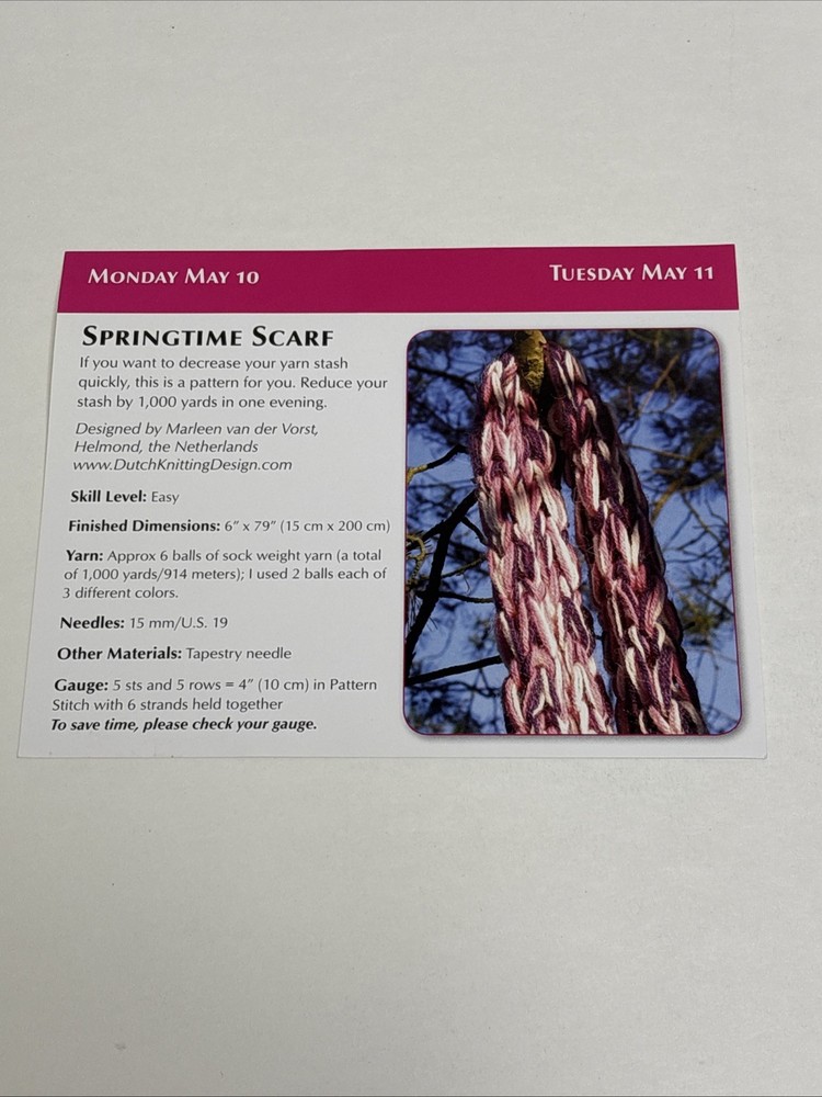 Springtime Scarf Knitting Pattern Card Page