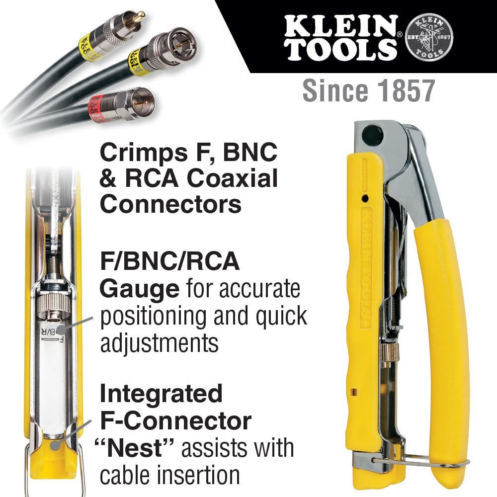 Klein Tools VDV211-048 Compression Crimper, Wire and One Size, Yellow/Chrome