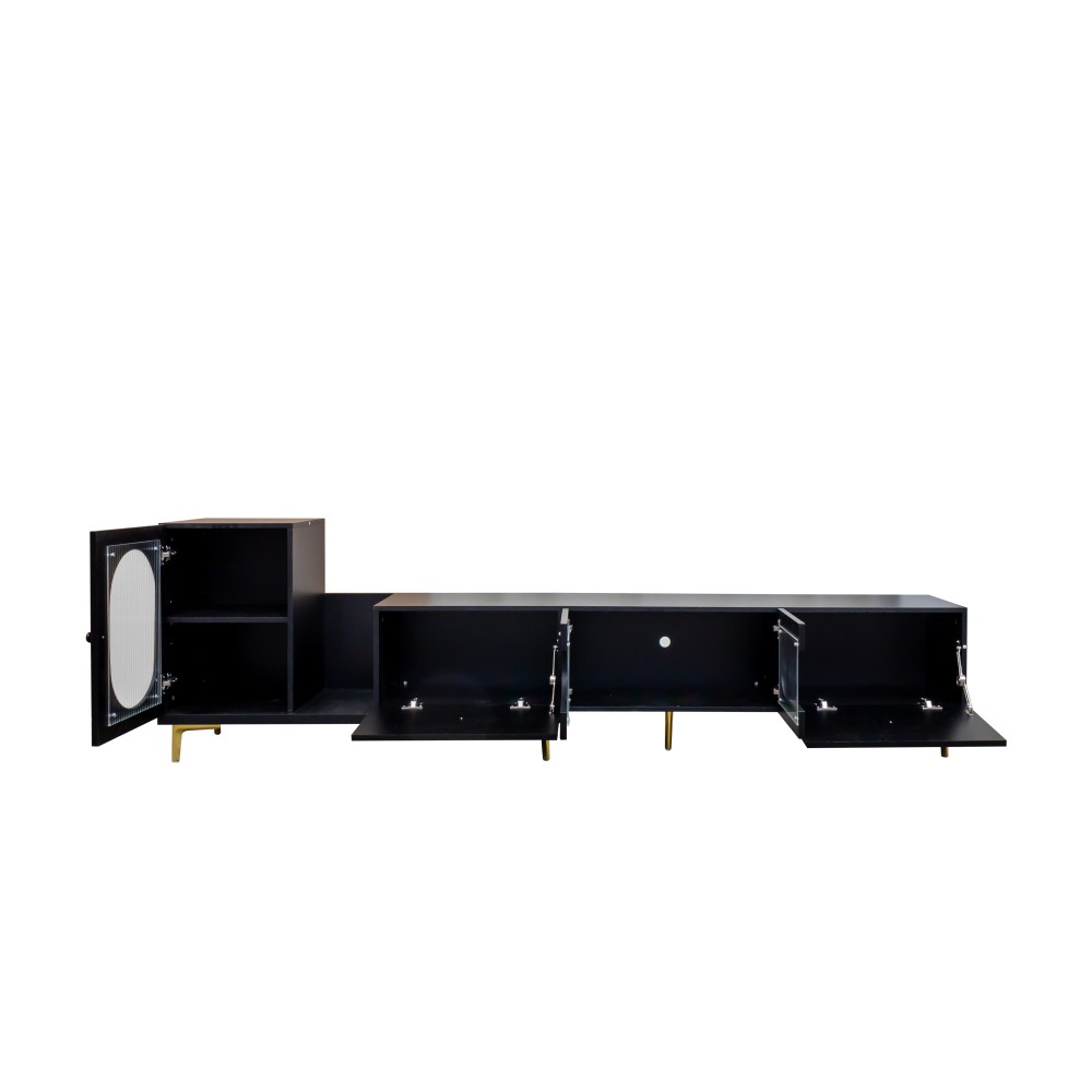 Extendable TV Stand Media Console for 80-89" TVs, Black w/ Storage