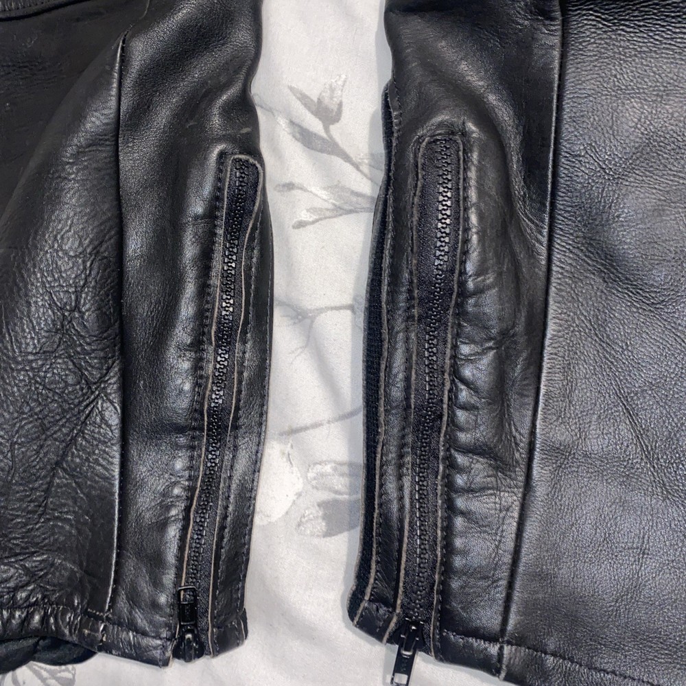 J & S BLACK LEATHER BIKER TROUSERS SIZE 32