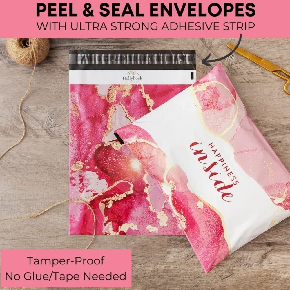 25 pack 10x13 pink HAPPINESS INSIDE Self sealing. Waterproof