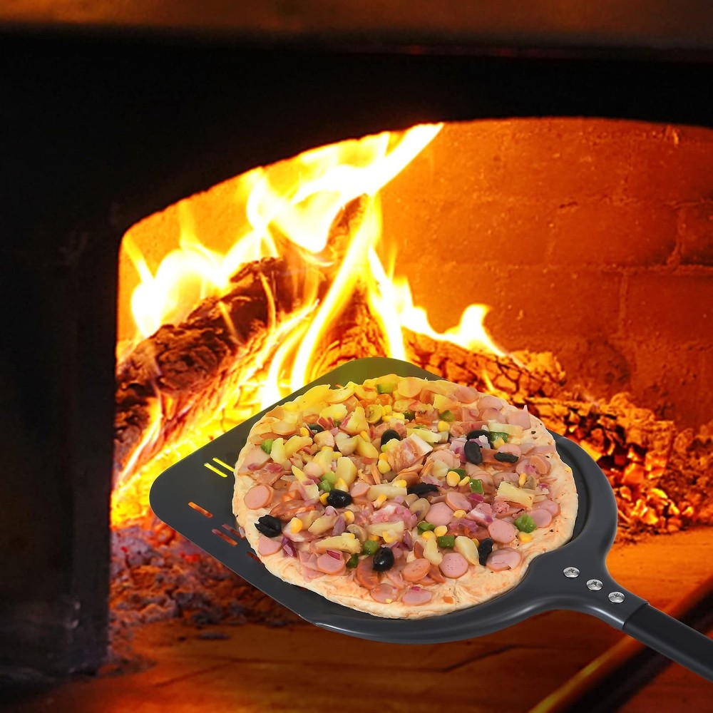 Perforated Pizza Peel, 12 x 14 Inch Rectangular Pizza Turning Peel, Professio...