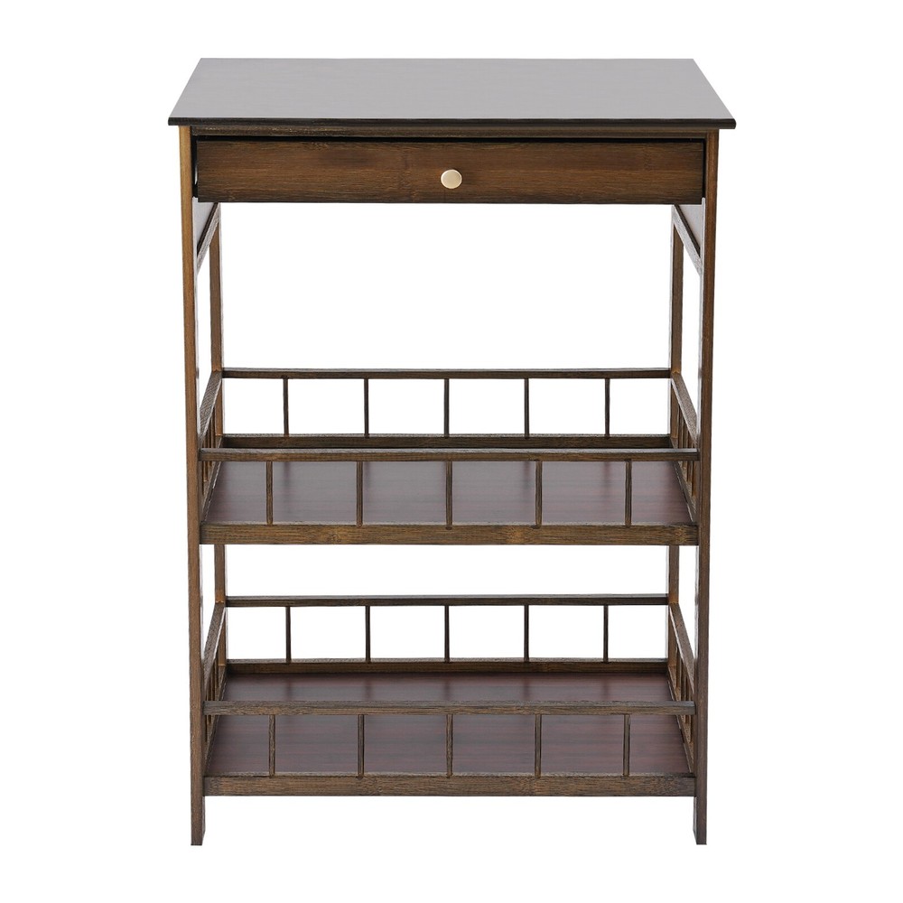 3 Tiers Side Table Side Table with Storage Drawer Bamboo End Table Tea Table