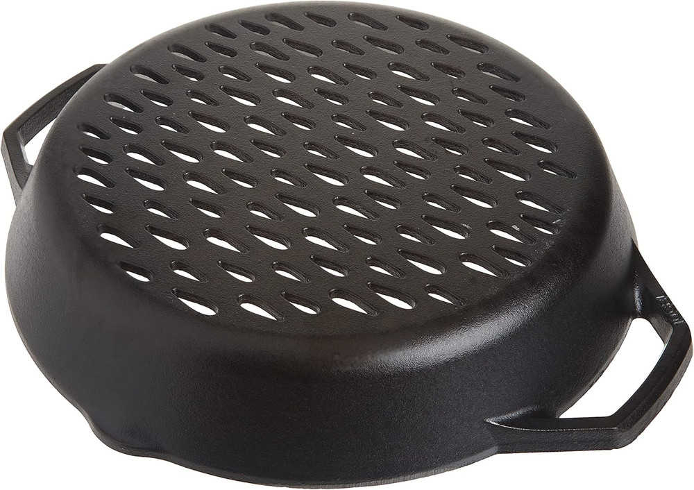 12" Cast Iron Dual Handle Grill Basket, Black