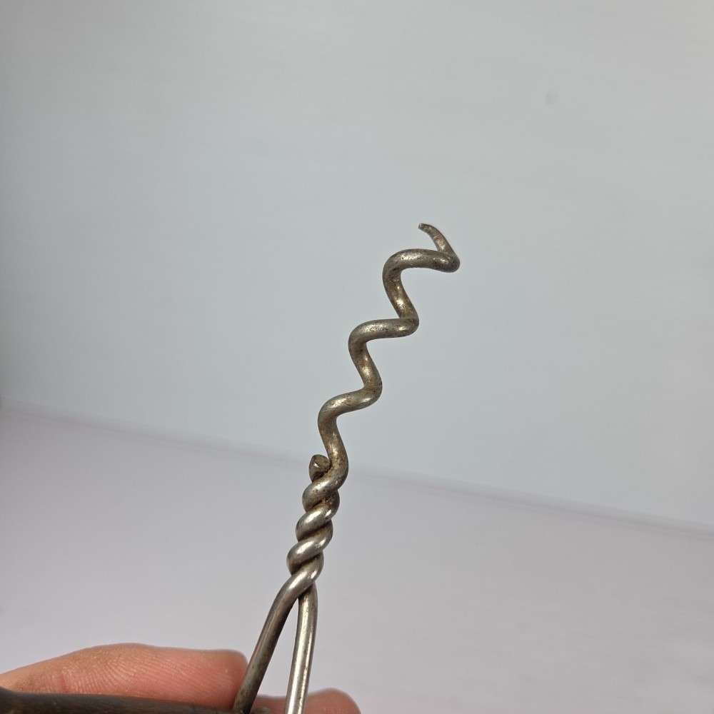 Antique Wood Handle Double Wire Helix Direct Pull Corkscrew