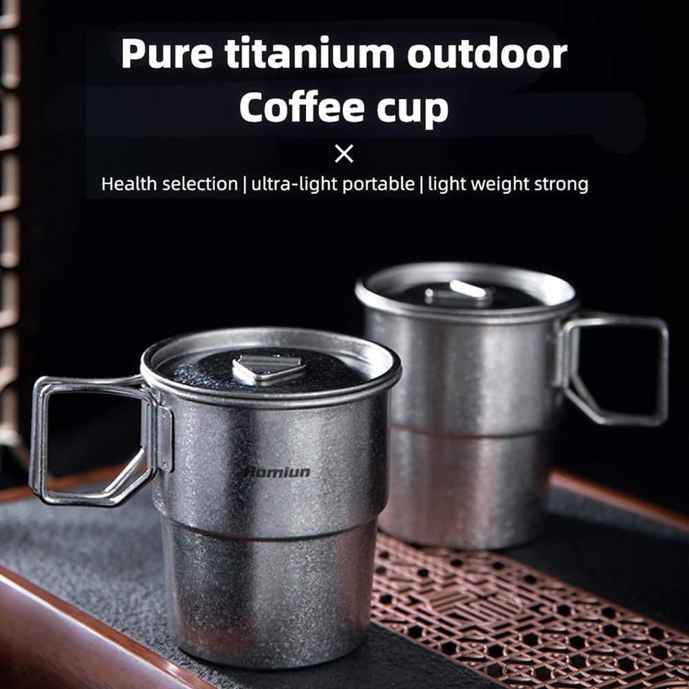 Titanium Mug, 300ml 10oz Camping Coffee Cup with Foldable Handle, Lightweight...