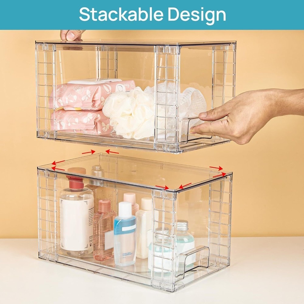 4 Pack Large Stackable Storage Drawers Clear Acrylic Drawer Organizers Kitchen