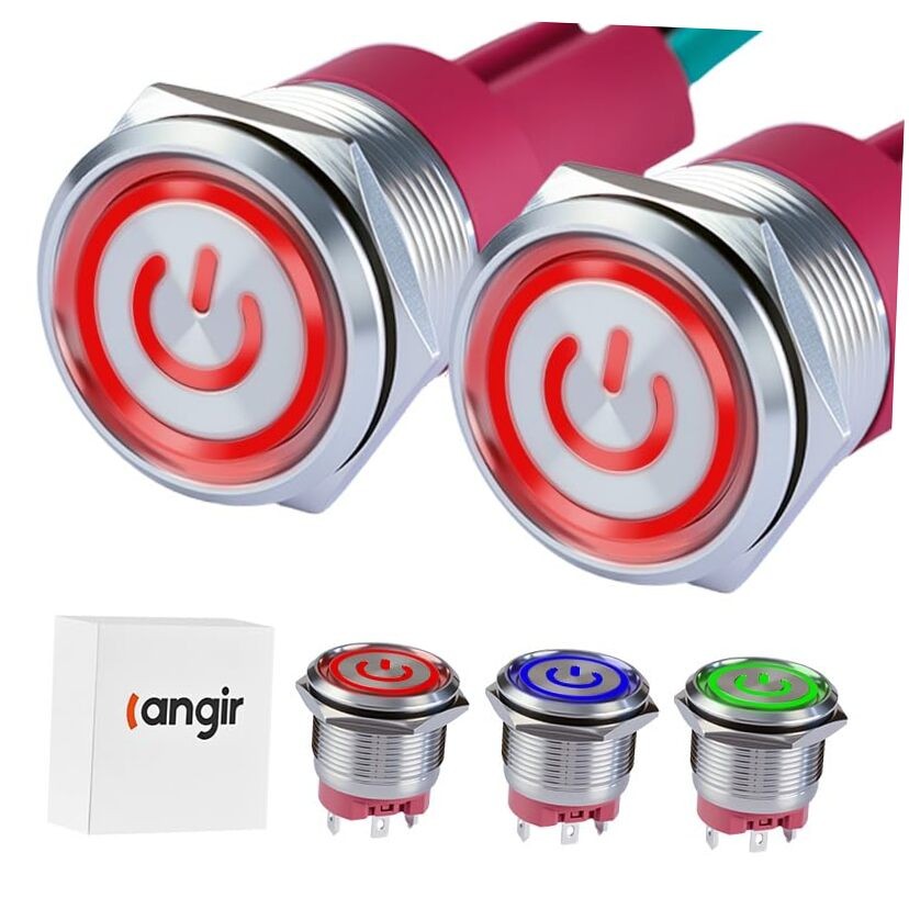 15Amp Push Button Switch，(0.866") 12V-24V Latching Push Button Switch 22mm Red