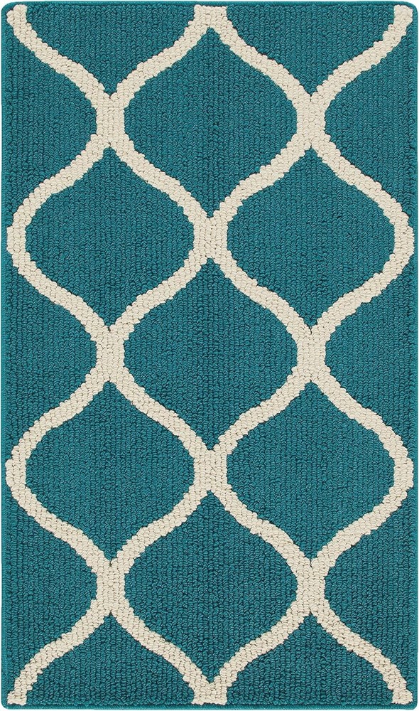 Modern Non - Skid Kitchen Rug with Teal / Sand Pattern (1'8" x 2'10")