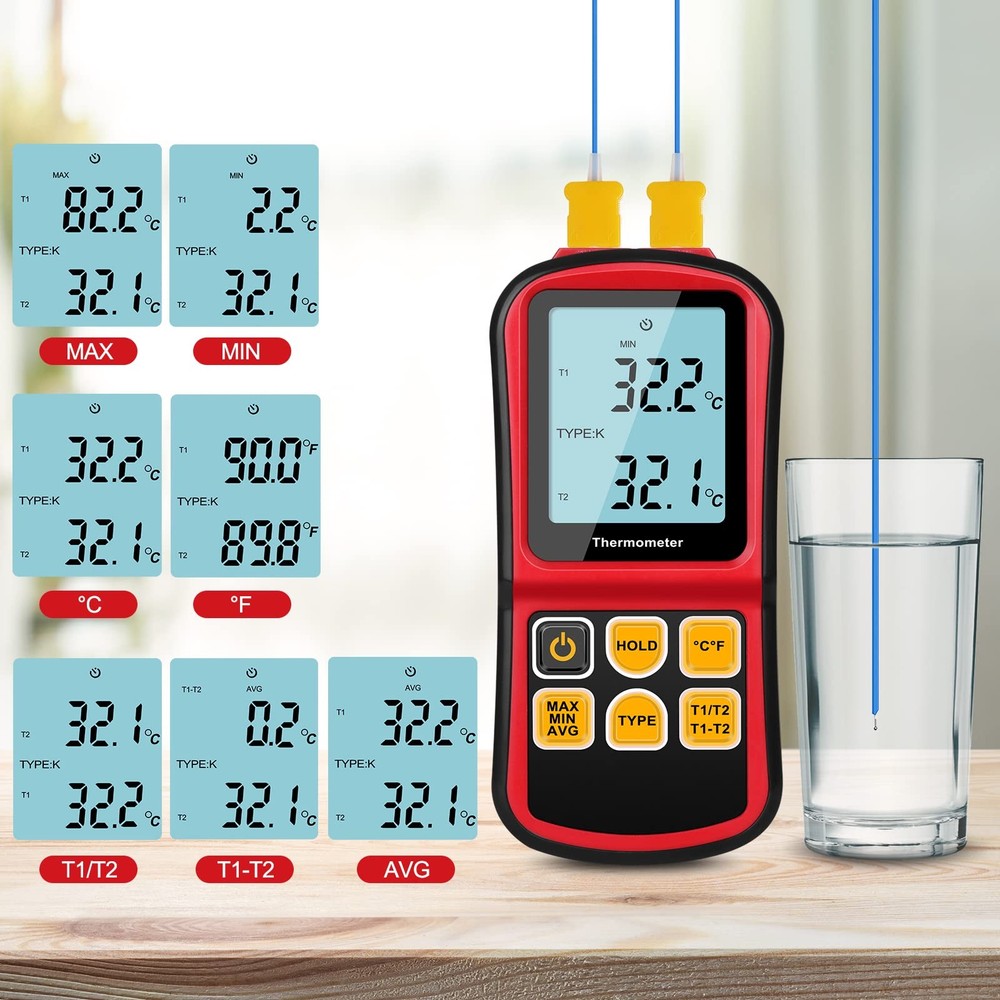 Leaton Digital Thermometer Dual Channel Temperature Red