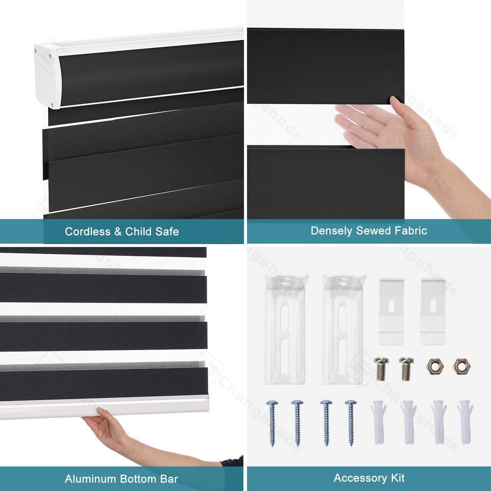 Customized Size Dual Layer Roller Blinds Cordless 85% Blackout Zebra Shades