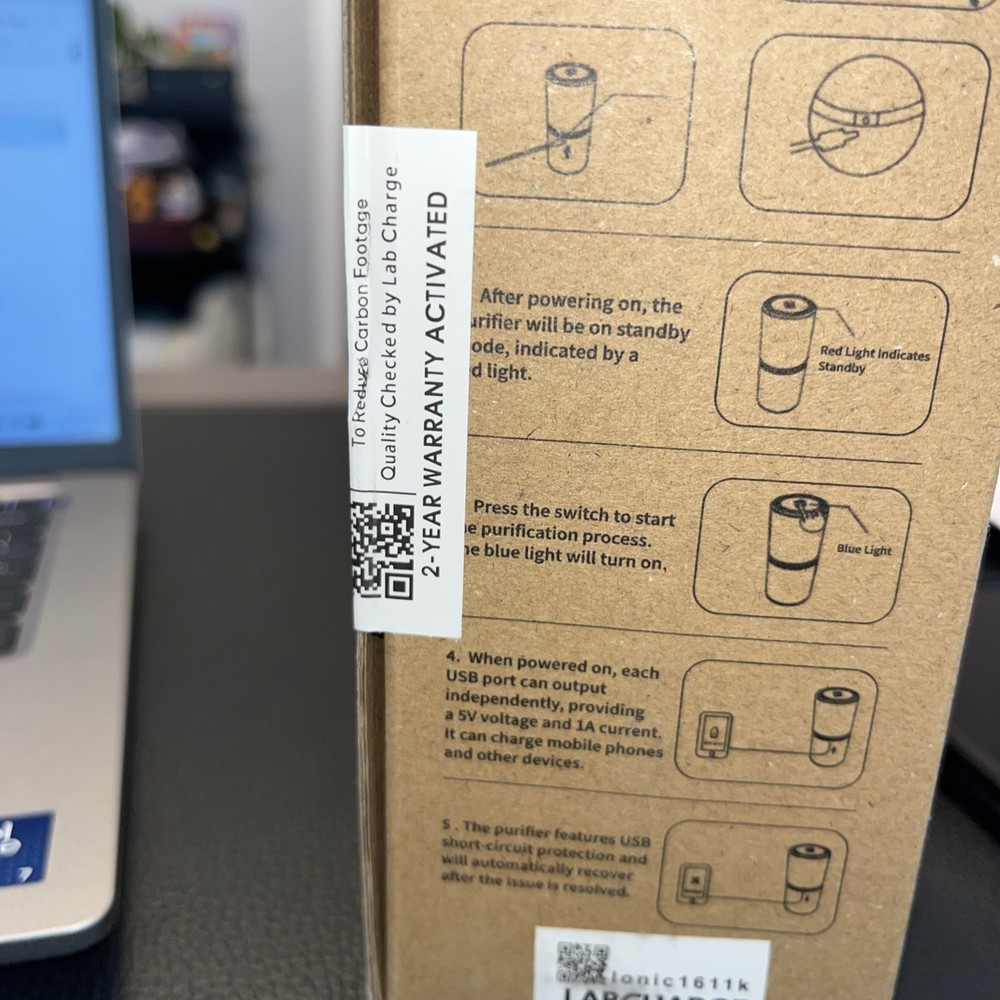 Lab Charge Air Purifier, Ionic1611k, Micro Input 5V 1000mA (1 Unit)