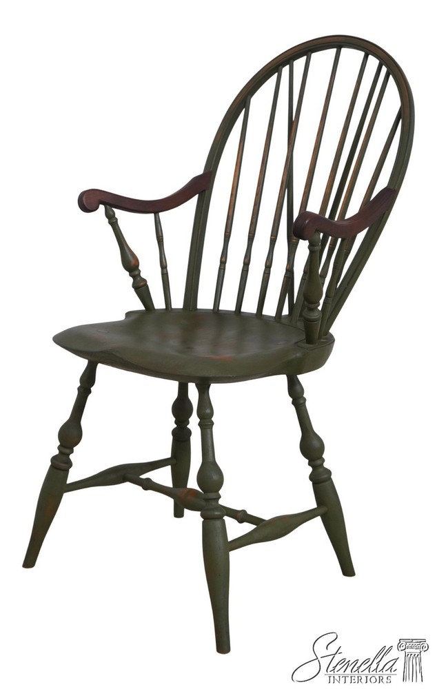71105: Bench Made Green Painted Loop Back Windsor Armchair