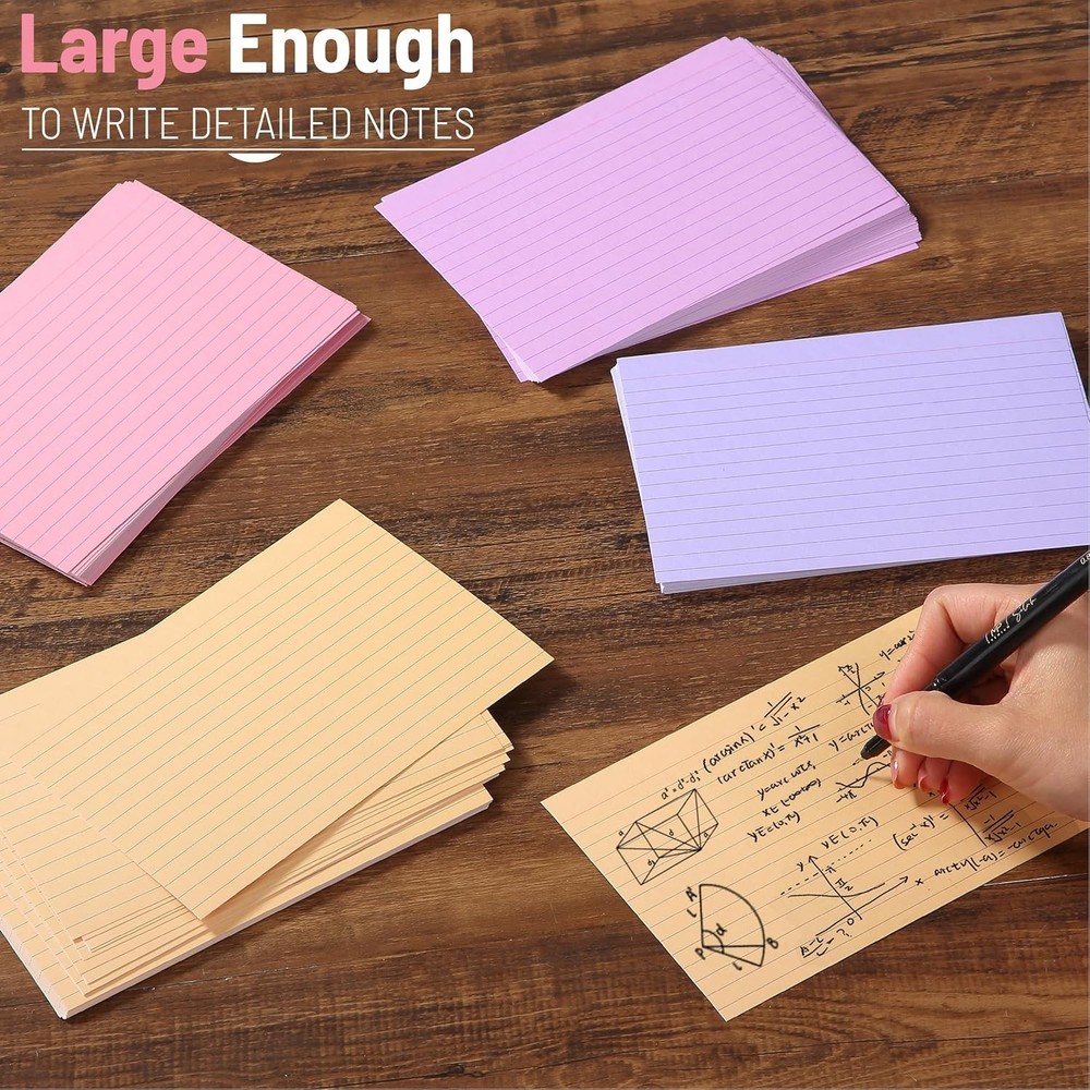 Vibrant 4x6 Lined Index Cards - 144 Durable Study Note Cards for Organization