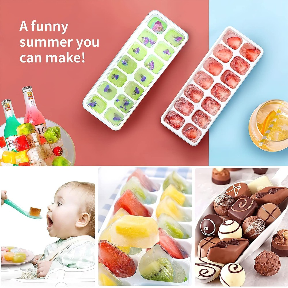 Ice Cube Trays 4 Pack, Airabc Silicone Ice Cube Trays with Removable Lid, Eas...