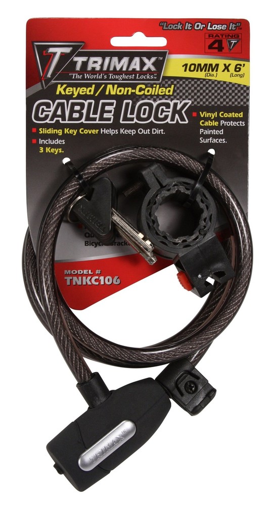 Trimax TNKC106 72" x 10 mm Medium Security Non-Coiled Cable Lock with Black