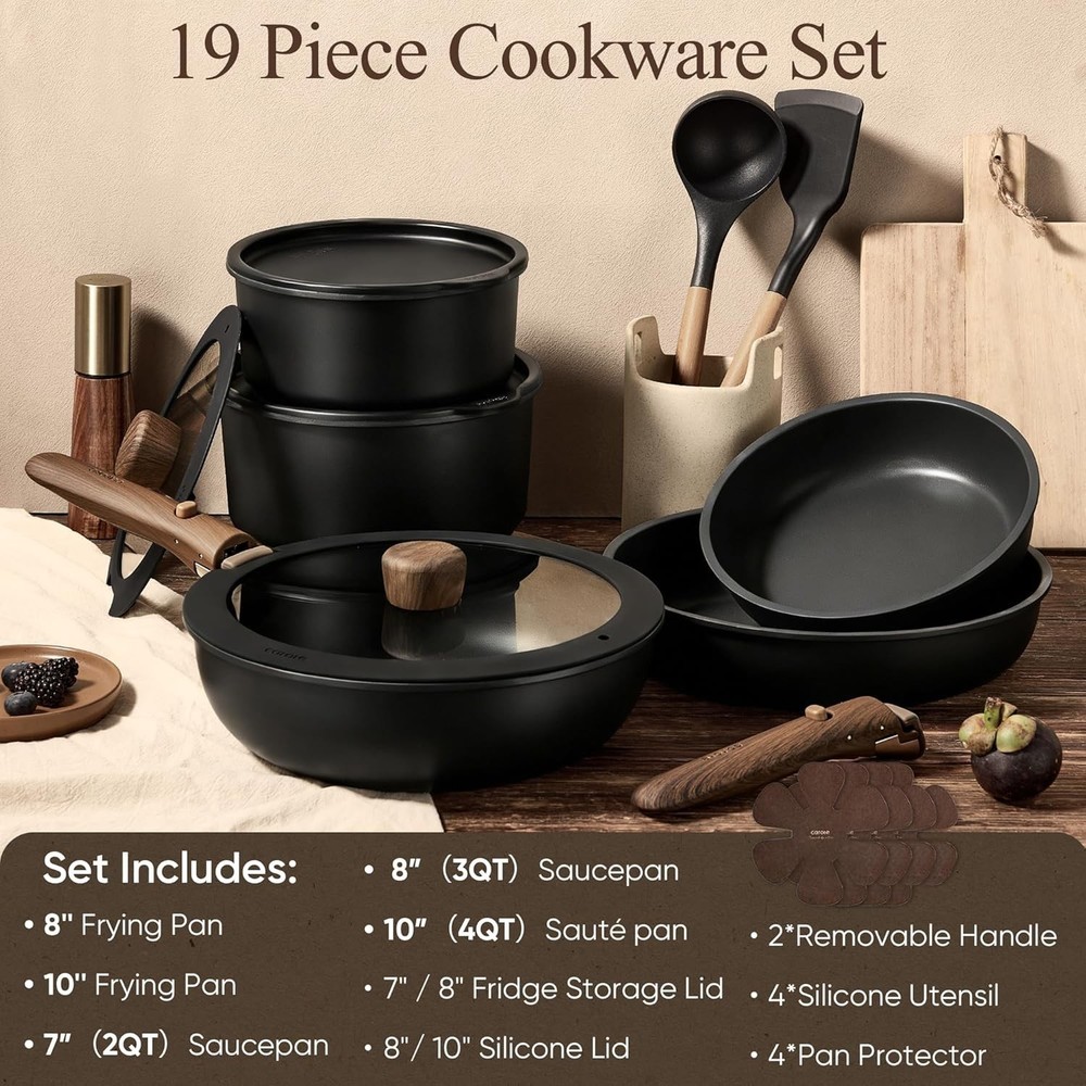 19pcs Pots and Pans Non Stick, Cookware Sets Detachable Handle, Induction Kit...