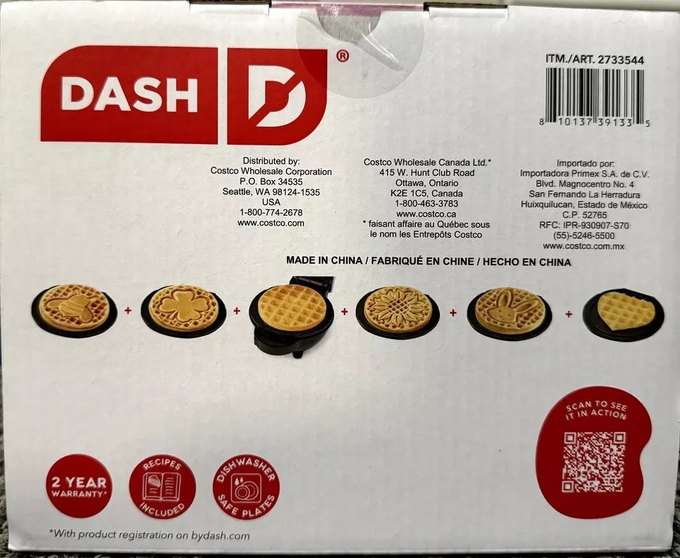 Dash Multi-Plate Mini Waffle Maker 7 removable Plates Recipie guide included