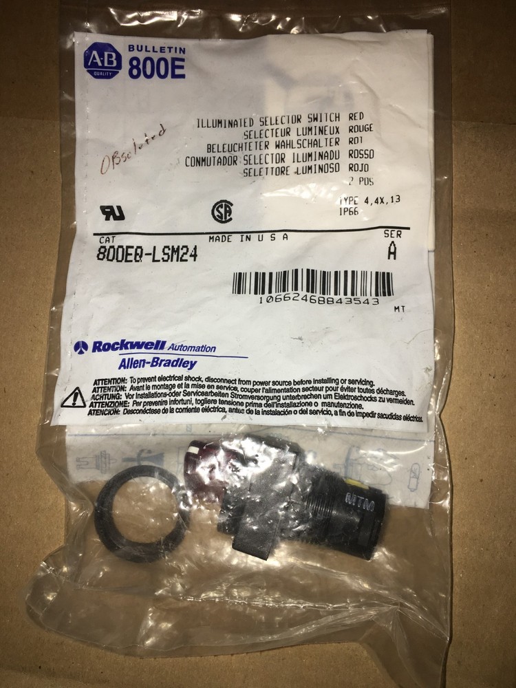 Allen Bradley 800EQ-LSM24 Illuminated Selector Switch, Red, NOS.