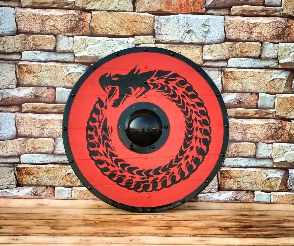 Authentic Viking Wooden Shield - Medieval Round Dragon Shield - Historical Era