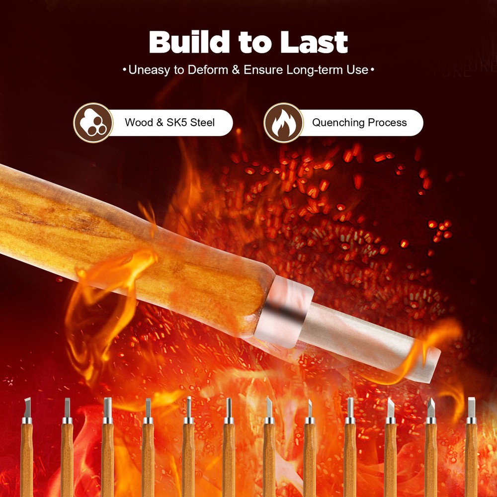 12Pcs Wood Carving Hand Chisel Tool Set Professional Woodworking Gouges Steel