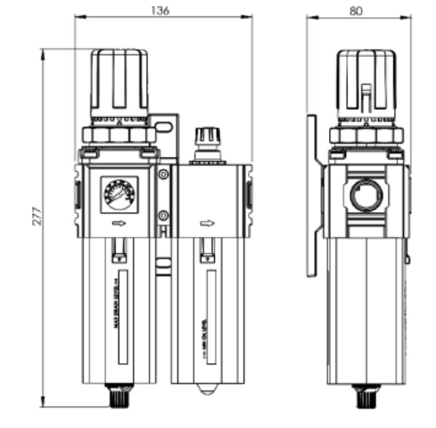 1/2" BSP Filter Regulator Lubricator Unit, 0-145 PSI , 5 micron Brass Element