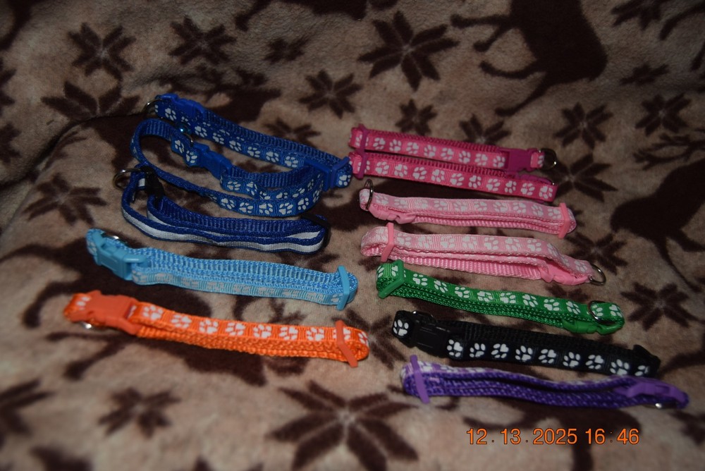 LOT(12)Soft Nylon Puppy ID Collars (Adjustable) Whelping LOCKING (NEW/USED)
