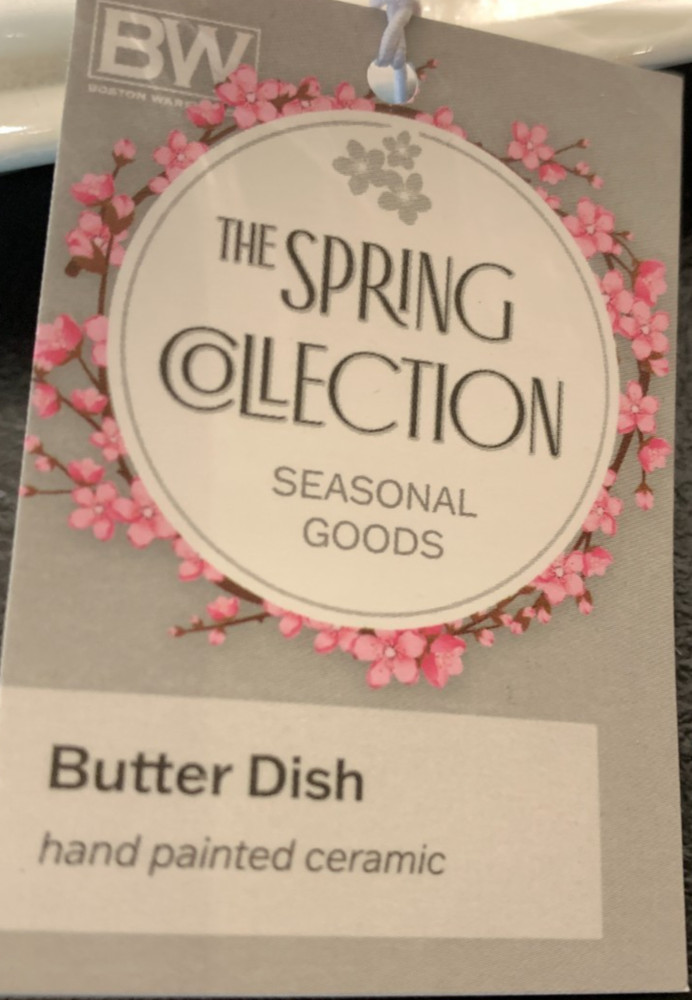 NWT The Spring Collection Ceramic Handpainted Butter Dish Strawberry Buttterfly