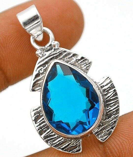 Natural 6CT Flawless Blue Topaz 925 Solid Sterling Silver Pendant @B3-6