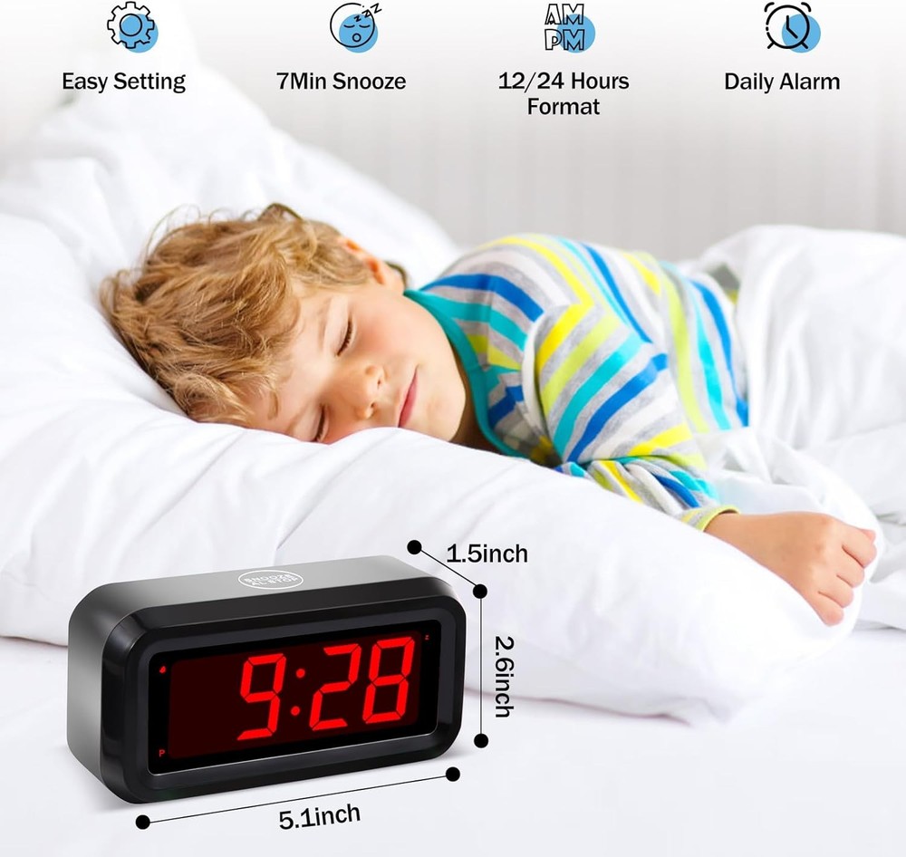 Black LED Battery Alarm Clock
