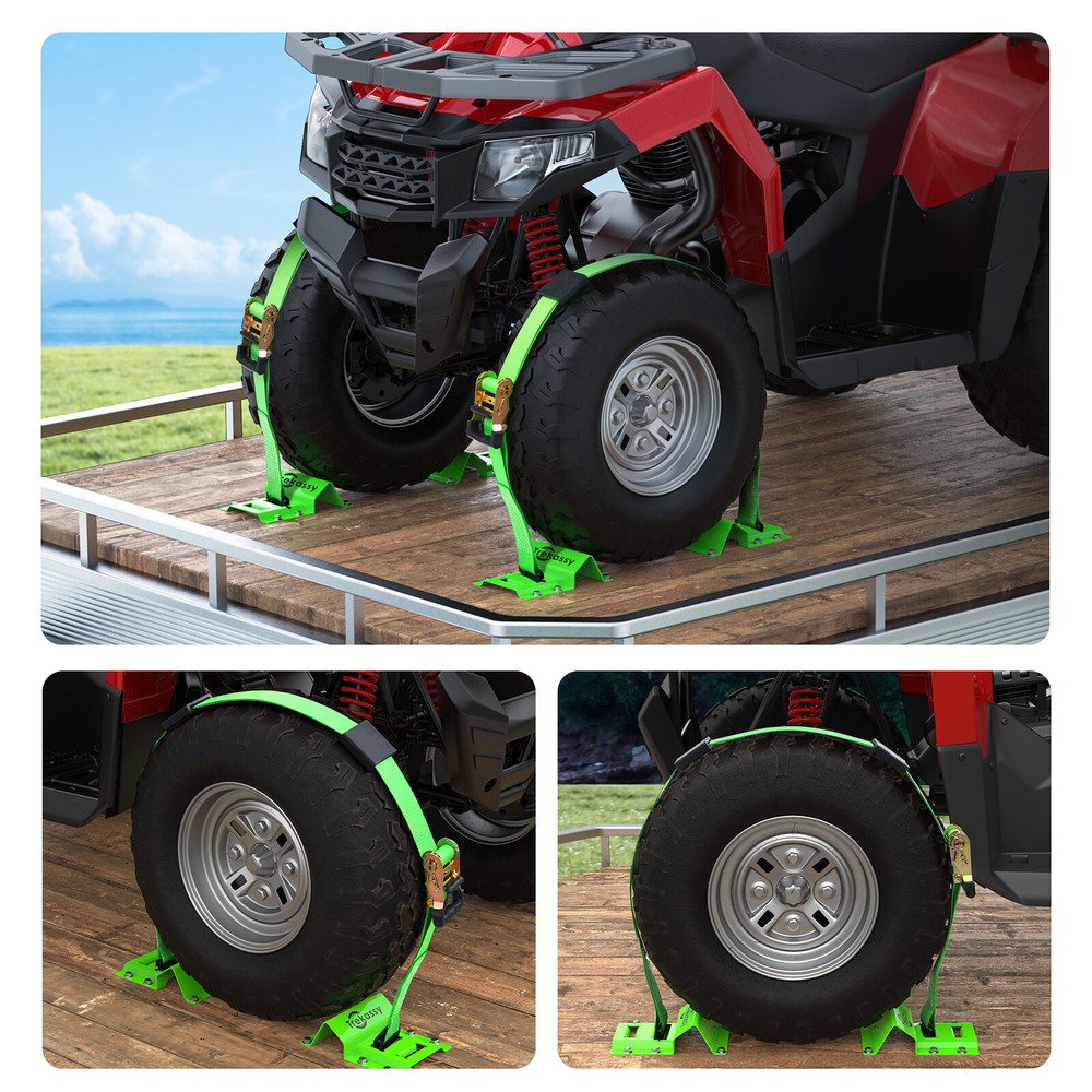 Etrack ATV UTV Wheel Chock Trailer Tire Strap Kit Tie Down Straps Towing System