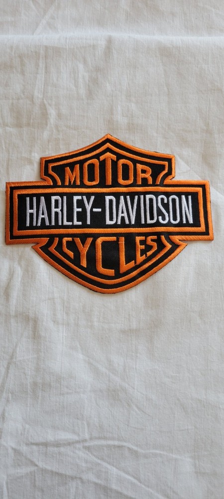 Vintage Harley-Davidson Patch Emblem Orange, Black & White Bar & Shield