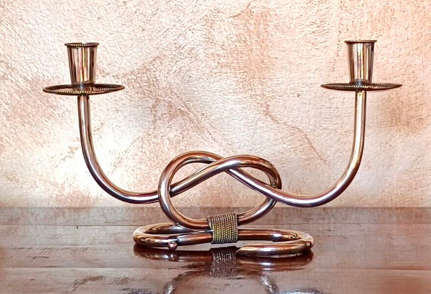 Candelabra SILVER 800 2 flames, intertwining, Made in Italy