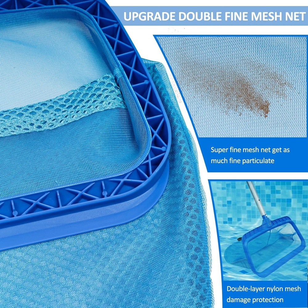 Pool Skimmer Net - Fine Mesh Leaf Rake with Deep Bag & Reinforced Frame - Pla...