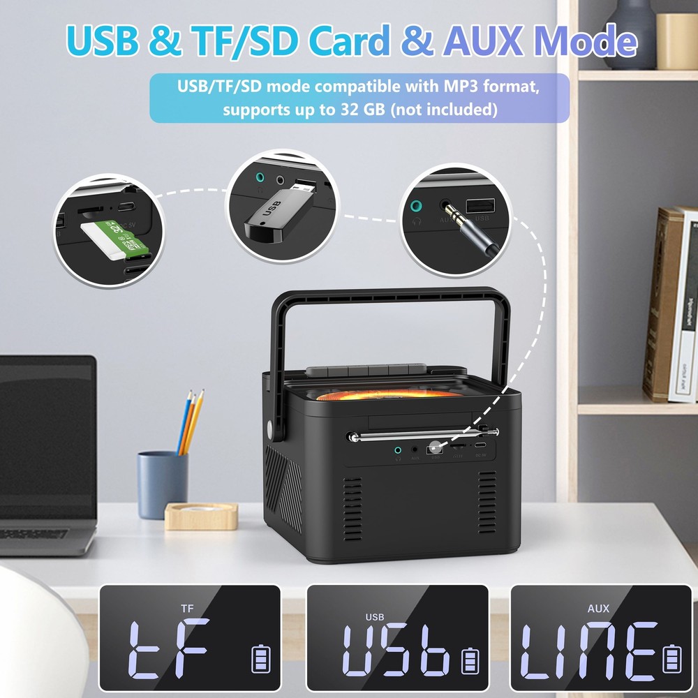 Bluetooth CD Cassette Boombox Player, Portable Rechargeable CD Player with Type-