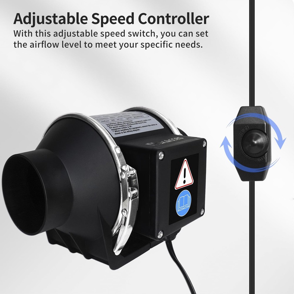 3 Inch Inline Duct Fan with Variable Speed Controller & 3 inches, Black