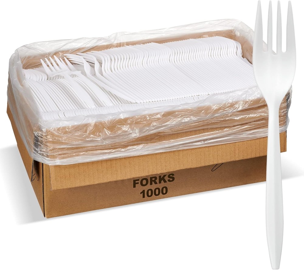 1,000 Plastic Disposable Cutlery Bulk Variety Pack Black Medium Weight Includes