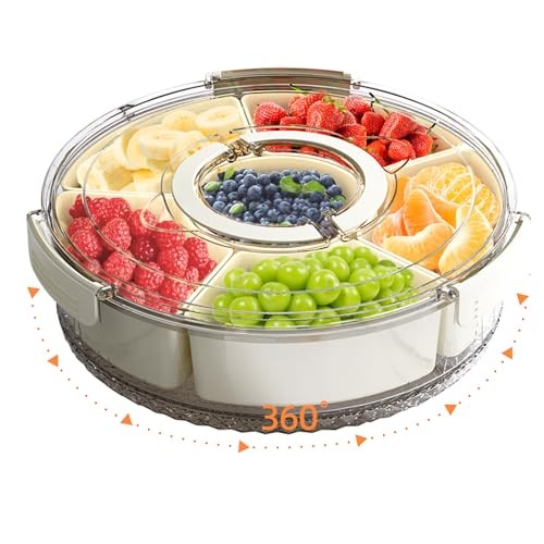 Divided Serving Tray with Lid and Handle, Stackable Snackle 12" L-1pcs (White)