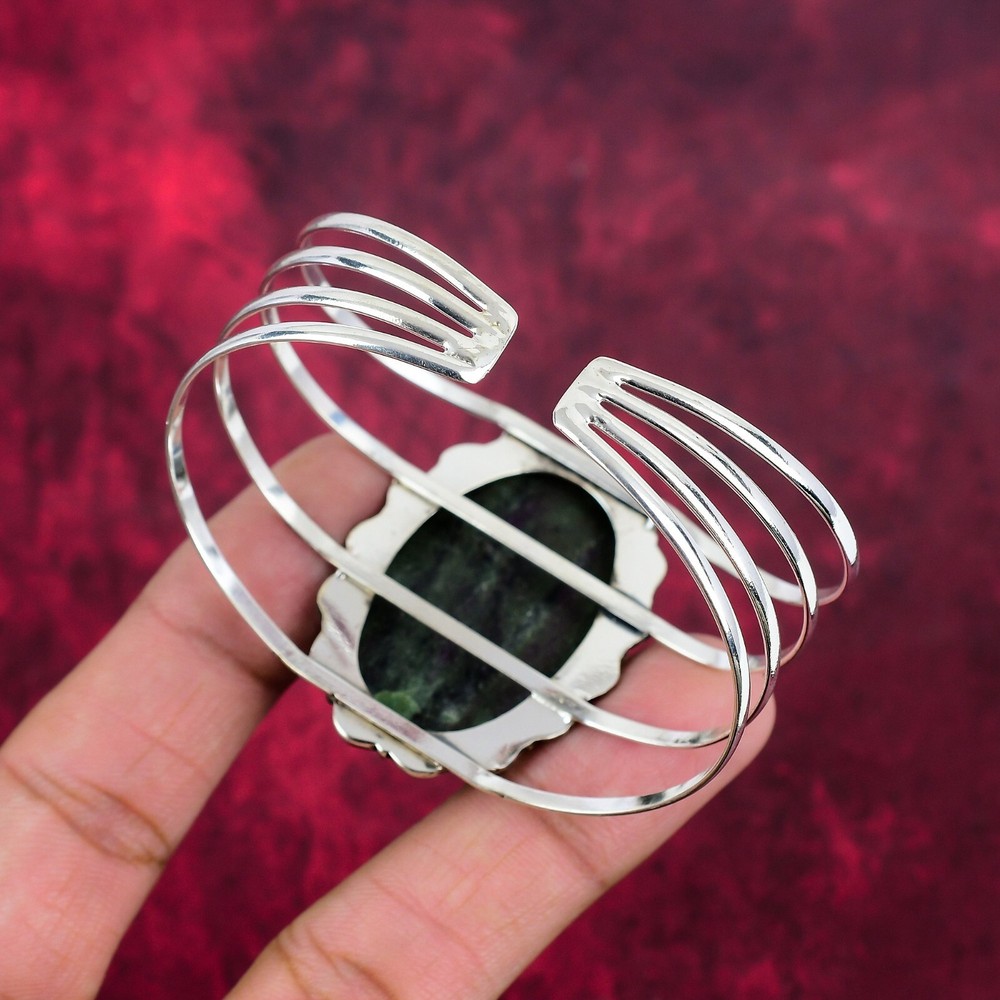 Ruby Zoisite Gemstone 925 Sterling Silver Handmade Adjustable Bangle Jewelry