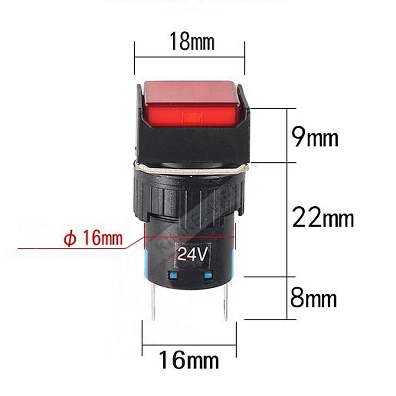 16/22mm Square LED Pilot Panel Indicator Signal Warning Light Lamp AC/DC New