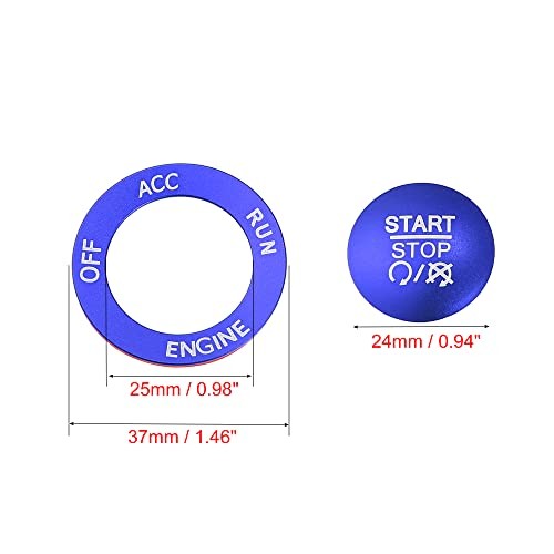 Engine Start Stop Button Cover Kit One Click Push Start Button Trim Blue