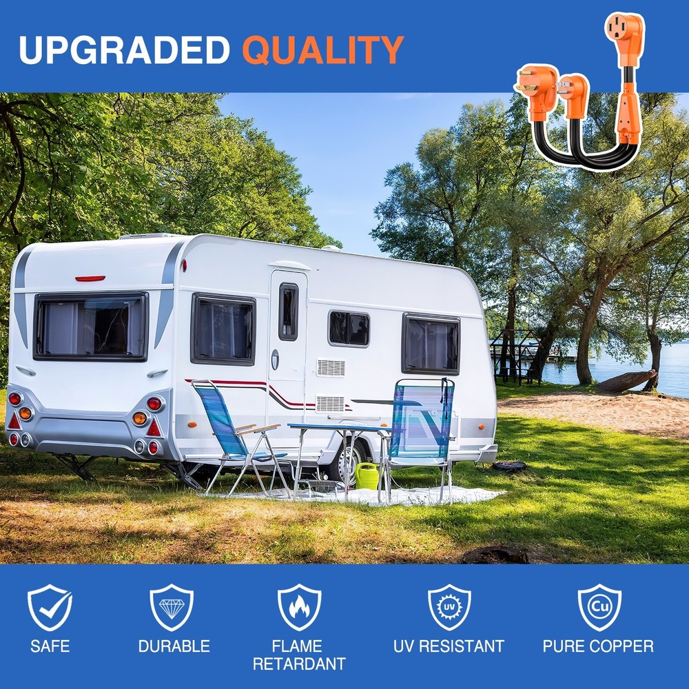 Nilight RV Y Splitter Adapter Cord 15 Amp 30 Amp to 50 Amp 5-15P TT-30P Male