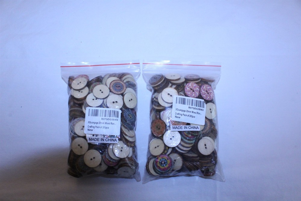 2 Packs Solid Wood Crafting Buttons Mixed Designs 20mm 200 Per Pack - 400 total