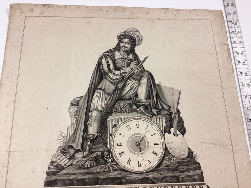 3 Large Antique Clock Lithographs No Other Examples Found
