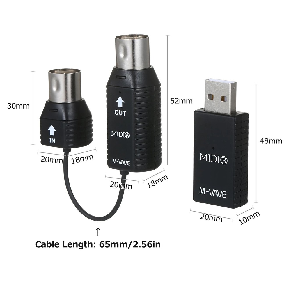 M-VAVE Wireless MIDI Adapter Bluetooth MIDI System 5-Pin Interface Low Latency