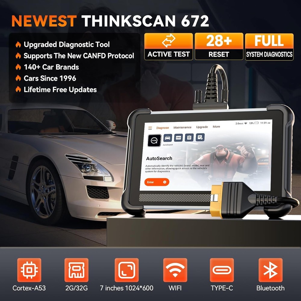 ThinkScan 672 Full OBD2 Scanner Car System Diagnostic Tool 28+Reset W/ Endoscope
